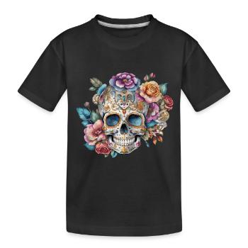 crâne, romantique, fleur, vintage, rose, art du tatouage - T-shirt bio Premium Enfant - noir - Devant