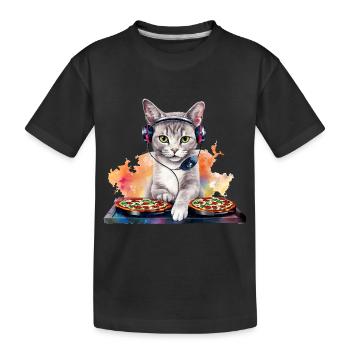 Disque Jockey Pizza Chat de l’Espace - Interstellaire - T-shirt bio Premium Enfant - noir - Devant