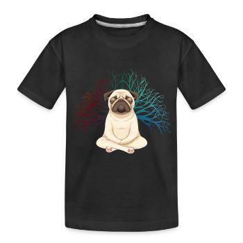 Mops Meditiert Lotus Sitz Lebensbaum Meditation - Kinder Premium Bio T-Shirt - Schwarz - Vorne