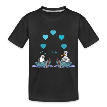 Möwen Möwe Liebe Herz Valentin Seemann Boot - Kinder Premium Bio T-Shirt - Schwarz - Vorne