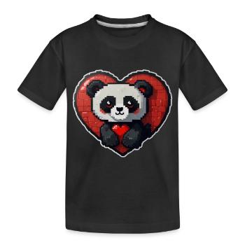 Pixel-Panda mit großem Herz - Kinder Premium Bio T-Shirt - Schwarz - Vorne
