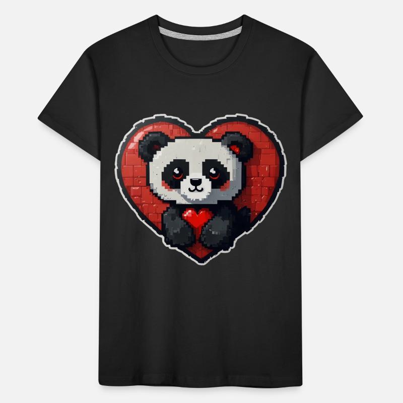 Pixel-Panda mit großem Herz Kinder Premium Bio T-Shirt