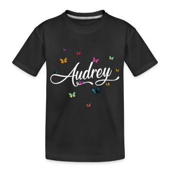 AUDREY - Mädchen Name mit bunten Schmetterlingen - Kinder Premium Bio T-Shirt - Schwarz - Vorne