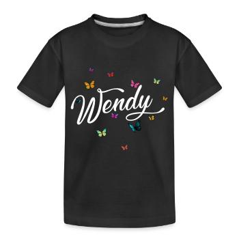 WENDY - Girl Name with Colorful Butterflies - Kids' Premium Organic T-Shirt - black - Front