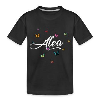 ALEA - Girl Name with Colorful Butterflies - Kids' Premium Organic T-Shirt - black - Front