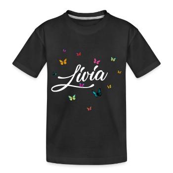 LIVIA - Girl Name with Colorful Butterflies - Kids' Premium Organic T-Shirt - black - Front