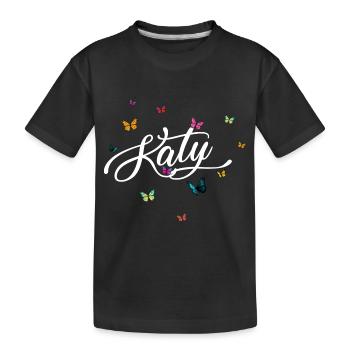 KATY - Girl Name with Colorful Butterflies - Kids' Premium Organic T-Shirt - black - Front