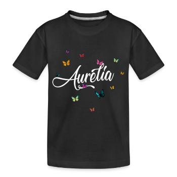 AURELIA - Girl's Name with Colorful Butterflies - Kids' Premium Organic T-Shirt - black - Front