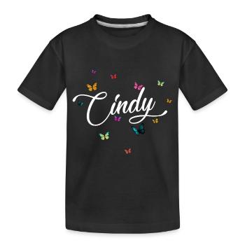 CINDY - Mädchen Name mit bunten Schmetterlingen - Kinder Premium Bio T-Shirt - Schwarz - Vorne