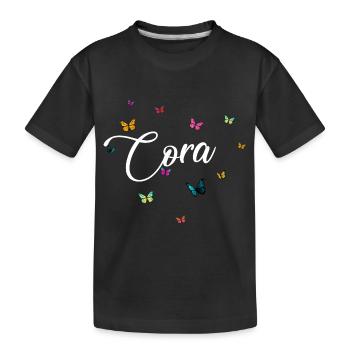 CORA - Mädchen Name mit bunten Schmetterlingen - Kinder Premium Bio T-Shirt - Schwarz - Vorne