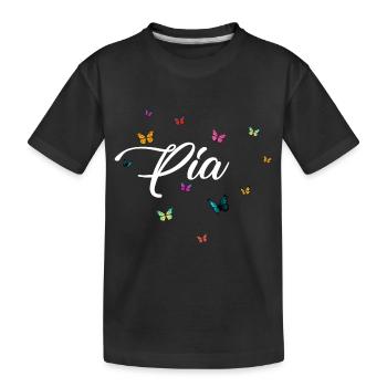 PIA - Girl Name with Colorful Butterflies - Kids' Premium Organic T-Shirt - black - Front