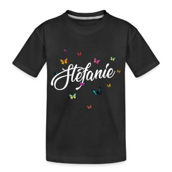 STEFANIE - Girl Name with Colorful Butterflies - Kids' Premium Organic T-Shirt - black - Front