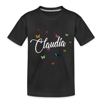 CLAUDIA - Prénom de fille avec des papillons colorés - T-shirt bio Premium Enfant - noir - Devant