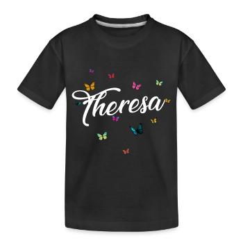 THERESA - Mädchen Name mit bunten Schmetterlingen - Kinder Premium Bio T-Shirt - Schwarz - Vorne
