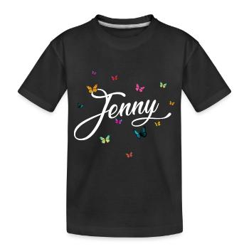 JENNY - Girl Name with Colorful Butterflies - Kids' Premium Organic T-Shirt - black - Front