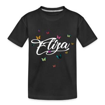 ELIZA - Mädchen Name mit bunten Schmetterlingen - Kinder Premium Bio T-Shirt - Schwarz - Vorne
