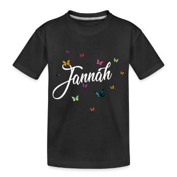 JANNAH - Girl Name with Colorful Butterflies - Kids' Premium Organic T-Shirt - black - Front