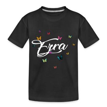 EZRA - Mädchen Name mit bunten Schmetterlingen - Kinder Premium Bio T-Shirt - Schwarz - Vorne