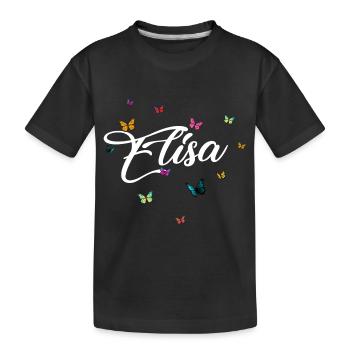 ELISA - Girl Name with Colorful Butterflies - Kids' Premium Organic T-Shirt - black - Front