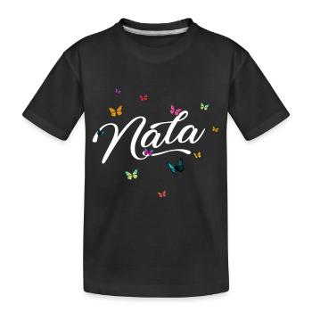 NALA - Girl Name with Colorful Butterflies - Kids' Premium Organic T-Shirt - black - Front
