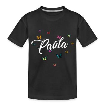 PAULA - Girl Name with Colorful Butterflies - Kids' Premium Organic T-Shirt - black - Front