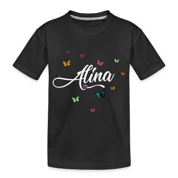 ALINA - Mädchen Name mit bunten Schmetterlingen - Kinder Premium Bio T-Shirt - Schwarz - Vorne