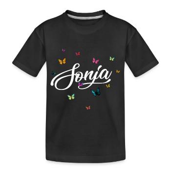 SONJA - Mädchen Name mit bunten Schmetterlingen - Kinder Premium Bio T-Shirt - Schwarz - Vorne
