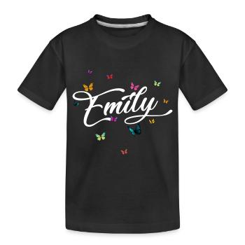 EMILY - Girl Name with Colorful Butterflies - Kids' Premium Organic T-Shirt - black - Front