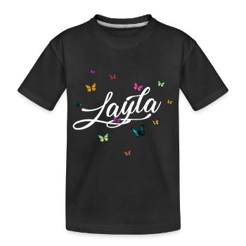 LAYLA - Girl's name with colorful butterflies - Kids' Premium Organic T-Shirt - black - Front