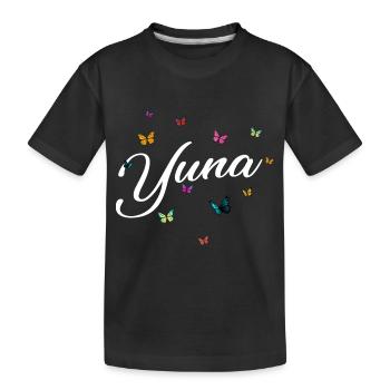 YUNA - Girl Name with Colorful Butterflies - Kids' Premium Organic T-Shirt - black - Front