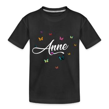 ANNE - Girl's name with colorful butterflies - Kids' Premium Organic T-Shirt - black - Front