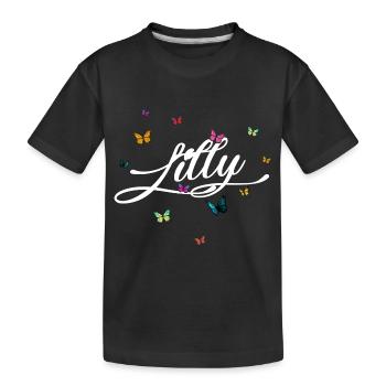 LILLY - Girl's Name with Colorful Butterflies - Kids' Premium Organic T-Shirt - black - Front