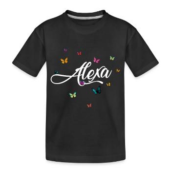 ALEXA - Girl Name with Colorful Butterflies - Kids' Premium Organic T-Shirt - black - Front