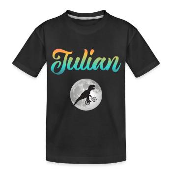 JULIAN - Beautiful boy name with dinosaur - Kids' Premium Organic T-Shirt - black - Front
