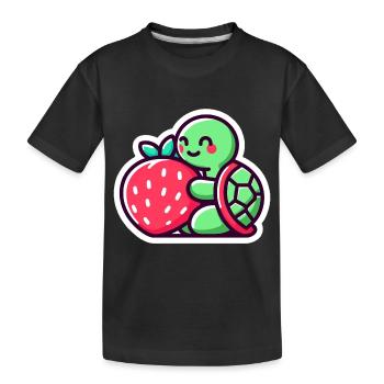Cute Turtle Hugs a sweet Strawberry - Kids' Premium Organic T-Shirt - black - Front