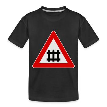 Warning train gate sign - Kids' Premium Organic T-Shirt - black - Front