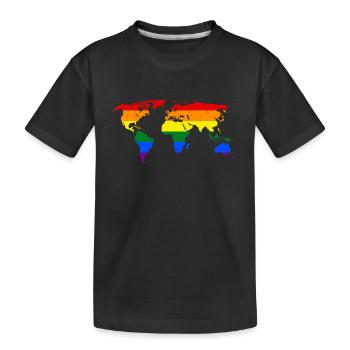 Regenbogen-Weltkarte - Kinder Premium Bio T-Shirt - Schwarz - Vorne