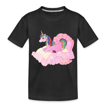 Einhorn im Bett - Kinder Premium Bio T-Shirt - Schwarz - Vorne