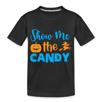 Zeig mir den Süßigkeiten-Halloween-Humor - Kinder Premium Bio T-Shirt - Schwarz - Vorne