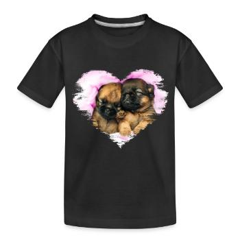 zwei kleine süße Welpen in einem Herzen - Kinder Premium Bio T-Shirt - Schwarz - Vorne