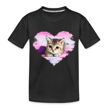 doux chaton dans un cœur - T-shirt bio Premium Enfant - noir - Devant