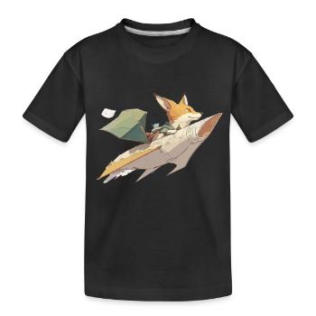 Haki the fox and his paper plane - Kids' Premium Organic T-Shirt - black - Front