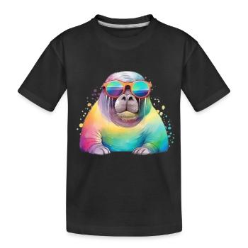Colorful cool walrus with sunglasses - Kids' Premium Organic T-Shirt - black - Front
