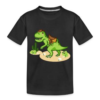 Cowboy T-Rex avec petit chapeau et selle - T-shirt bio Premium Enfant - noir - Devant