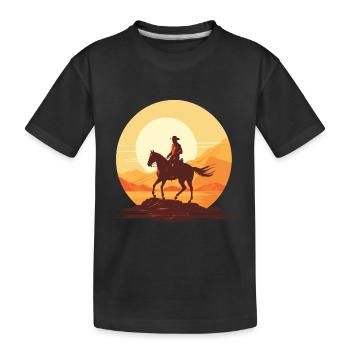 Cowboy sur son cheval au couché de soleil - T-shirt bio Premium Enfant - noir - Devant