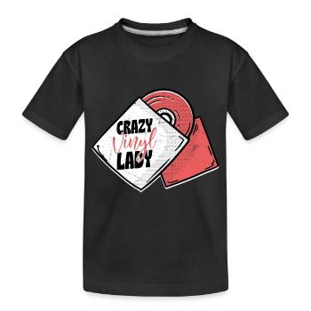 Crazy Vinyl Lady Record Vintage Fan - Kinder Premium Bio T-Shirt - Schwarz - Vorne