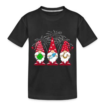 Neujahrszwerg mit Feuerwerk - Kinder Premium Bio T-Shirt - Schwarz - Vorne