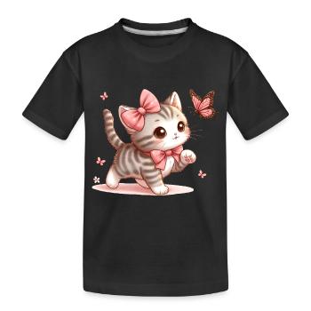 Chat avec papillon - T-shirt bio Premium Enfant - noir - Devant