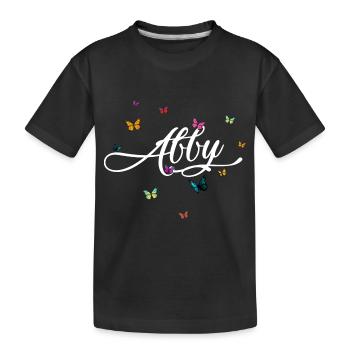 ABBY - Girl Name with Colorful Butterflies - Kids' Premium Organic T-Shirt - black - Front