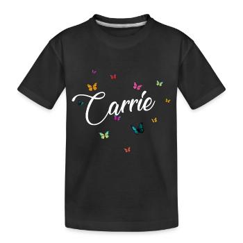 CARRIE - Girl's Name with Colorful Butterflies - Kids' Premium Organic T-Shirt - black - Front